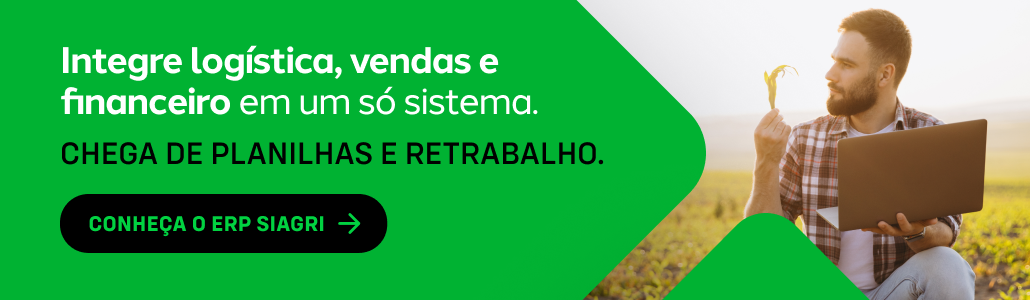 Integre logística, vendas e financeiro em um só sistema. Chega de planilhas e retrabalho. Conheça o ERP Siagri.
